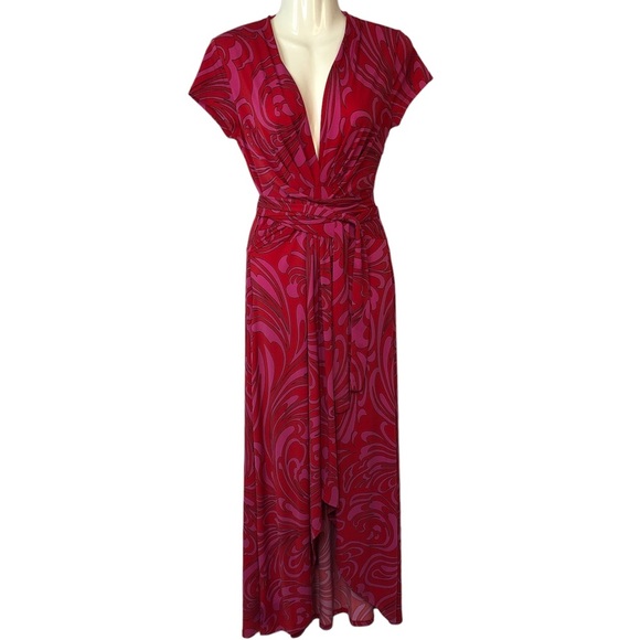 MICHAEL Michael Kors Dresses & Skirts - Michael Kors Women’s High Low Pink Red Paisley Sexy Low Cut V Neck Dress knit
